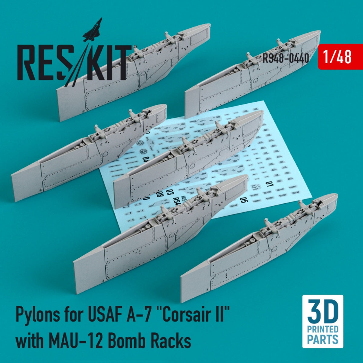 RESKIT RS48-0440 PYLONS FOR USAF A-7 "CORSAIR II" WITH MAU-12 BOMB RACKS (3D PRINTED) 1/48