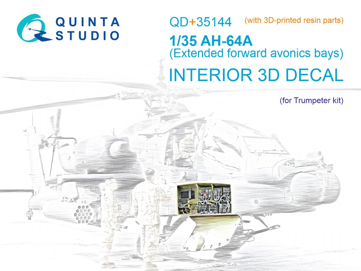 Quinta Studio QD+35144 AH-64A forward avionics bays 3D-Printed & coloured Interior on decal paper (Trumpeter) (with 3D-printed resin parts) 1/35