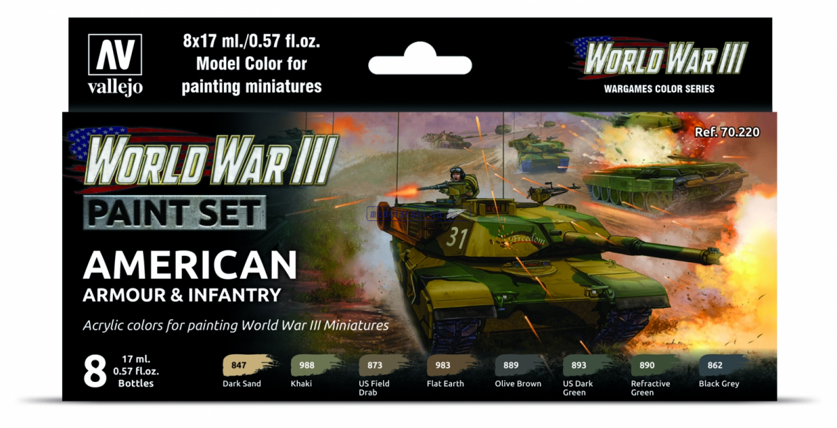Vallejo 70220 WWIII American Armour &amp;amp; Infantry 8x17ml