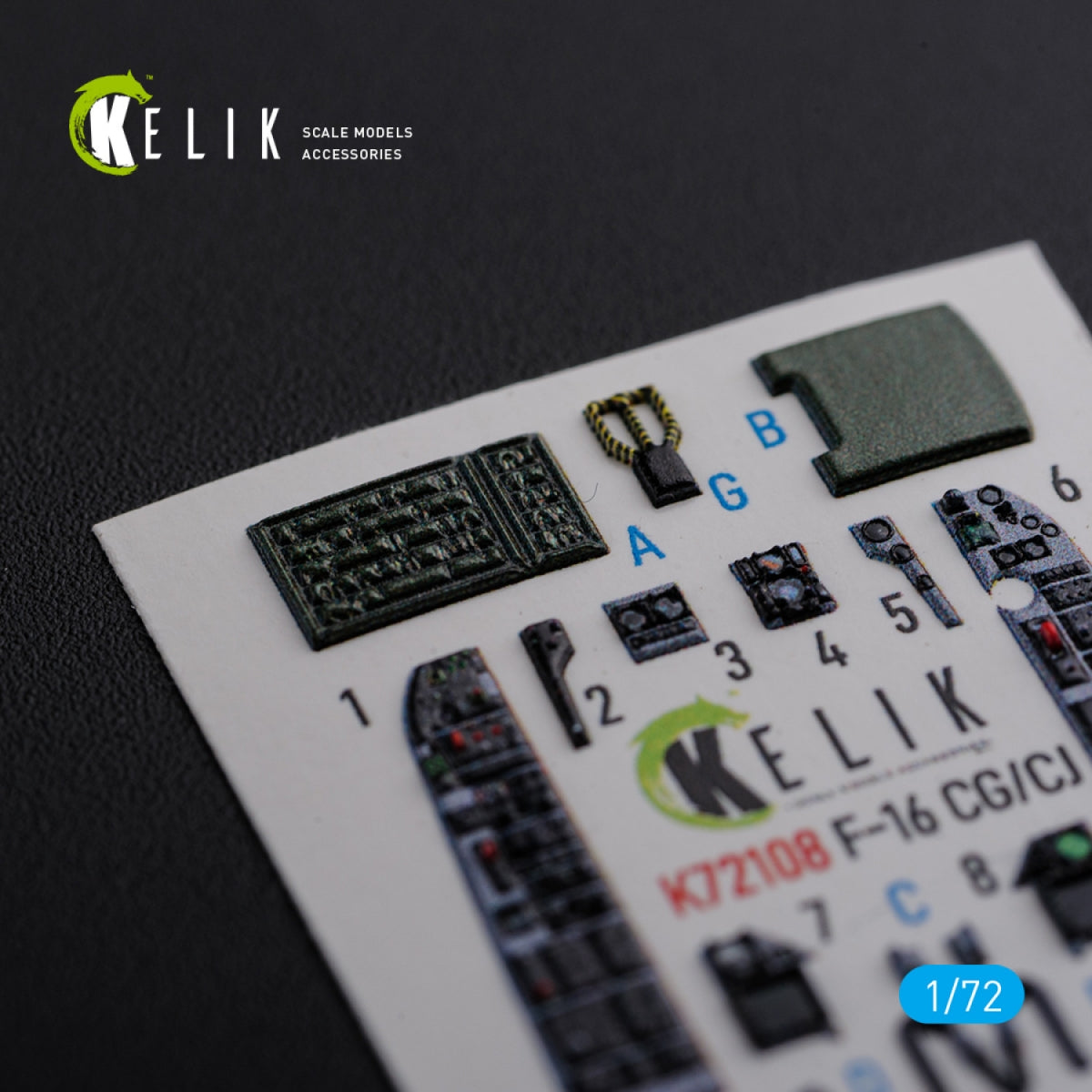 KELIK K72108 F-16 CG/CJ interior 3D decals for Academy kit 1/72 – immagine 4