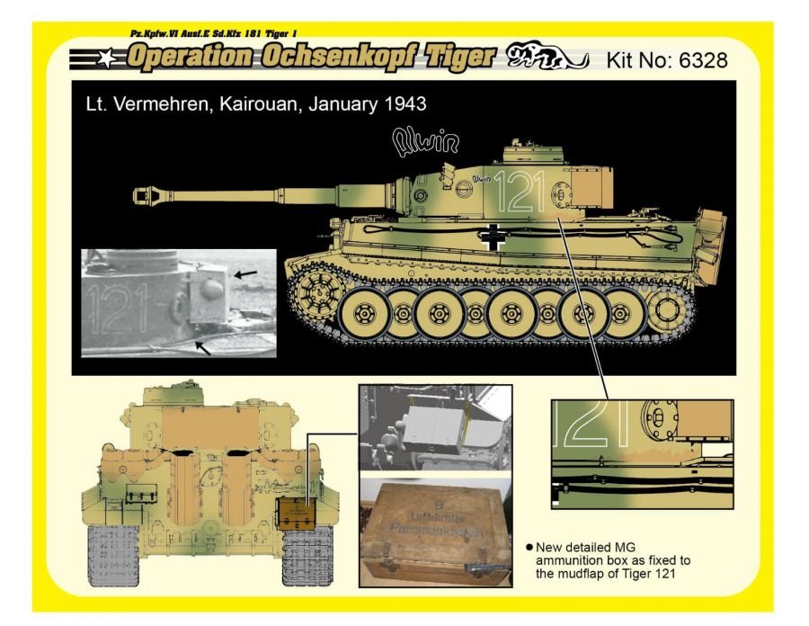 Dragon 6328 WWII German Pz.Kpfw.VI Tiger I Early Production 501 abt Operation Ochsenkopf 1/35 – imagen 6