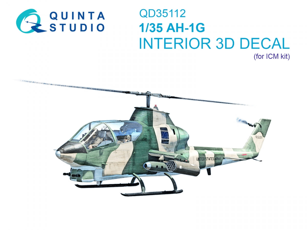 Intérieur imprimé en 3D et coloré sur papier décalcomanie (ICM) Quinta Studio QD35112 AH-1G Cobra 1/35