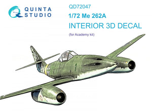 Quinta Studio QD72047 Me-262A 3D-Printed &amp;amp; coloured Interior on decal paper (Academy) 1/72
