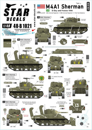 Star Decals 48-B1021 US M4A1 Sherman. Débarquement et France 1944. Échelle 1/48