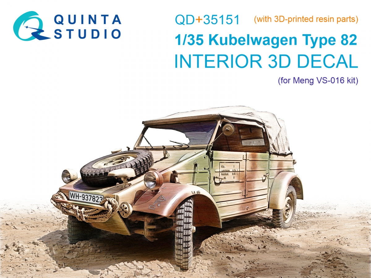 Quinta Studio QD+35151 Kubelwagen Type 82 3D-Printed &amp; colored Interior on decal paper (Meng VS-016) (with 3D-printed resin parts) 1/35