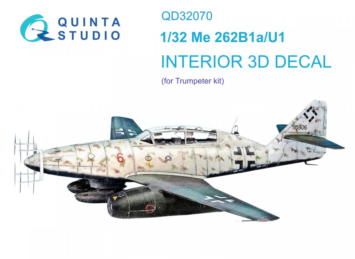 Quinta Studio QD32070 Me 262B1a/U-1 3D-Printed &amp;amp; coloured Interior on decal paper (Trumpeter) 1/32
