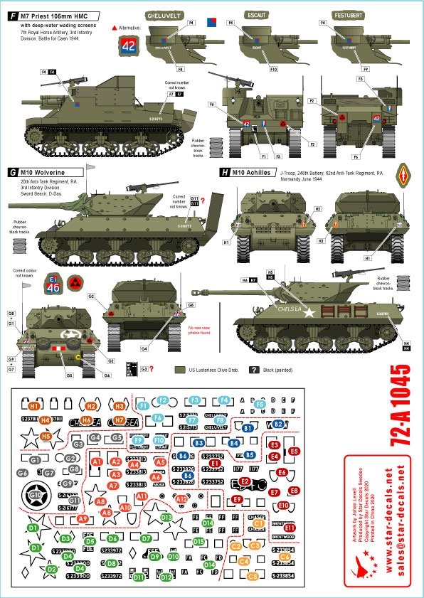 Star Decals 72-A1045 Royal Artillery # 1. 75th D-Day Special. The Big Guns - Sexton, Priest, Wolverine and Achilles 1/72 – imagen 2