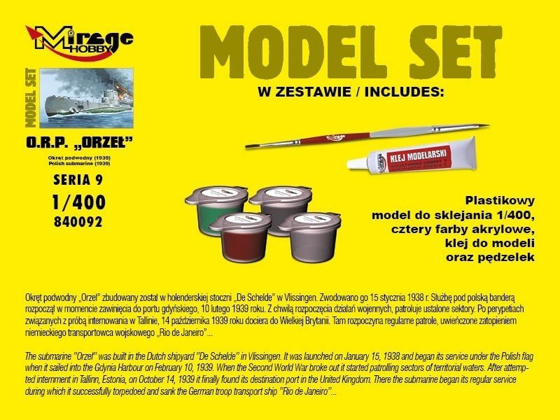 Mirage Hobby 840092 ORP &amp;#39;ORZEŁ&amp;#39; Polski Okręt Podwodny 1939 1/400 Model set – Bild 3