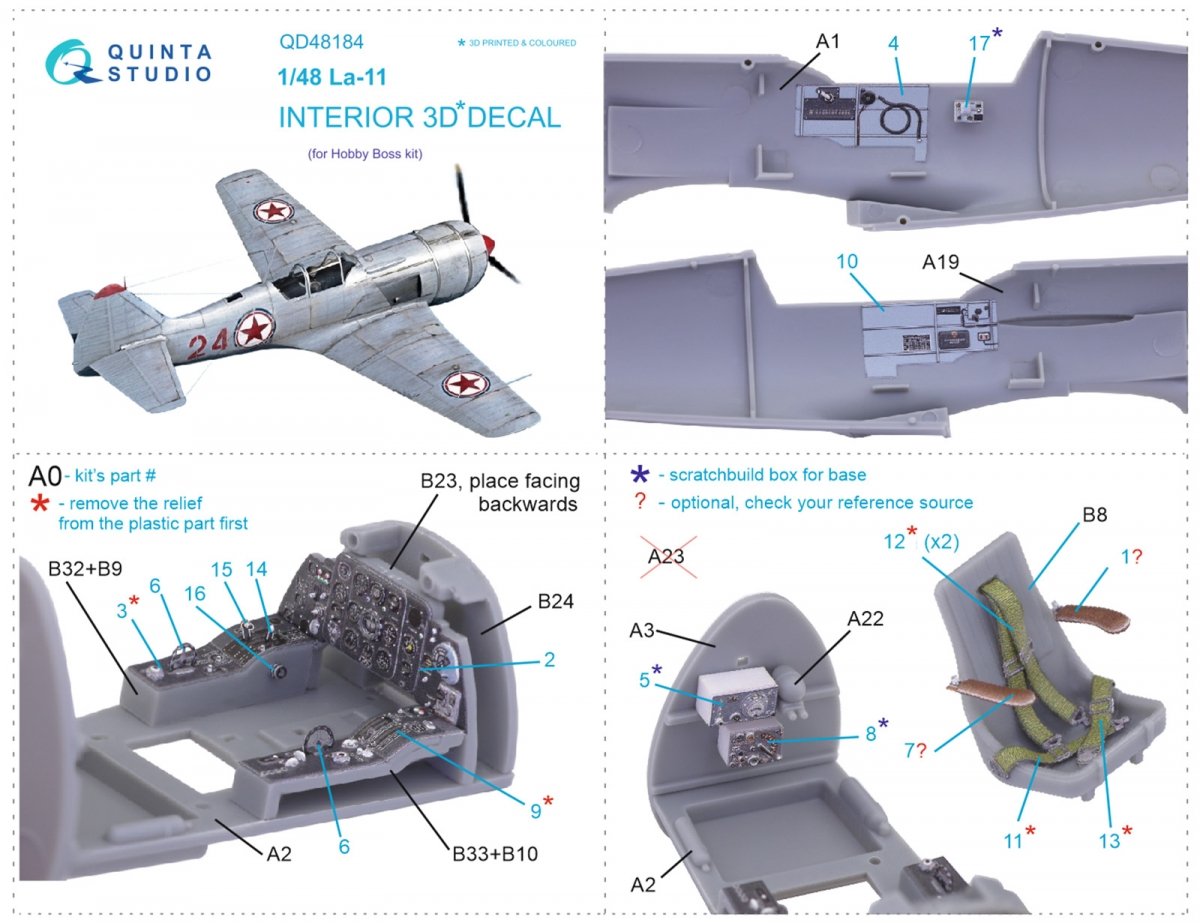 Quinta Studio QD48184 La-11 3D-Printed &amp;amp; coloured Interior on decal paper (HobbyBoss) 1/48 – imagen 11