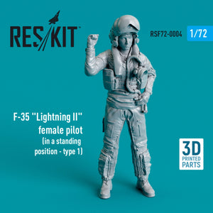 RESKIT RSF72-0004 F-35 LIGHTNING II FEMALE PILOT (IN A STANDING POSITION - TYPE 1) (3D PRINTED) 1/72