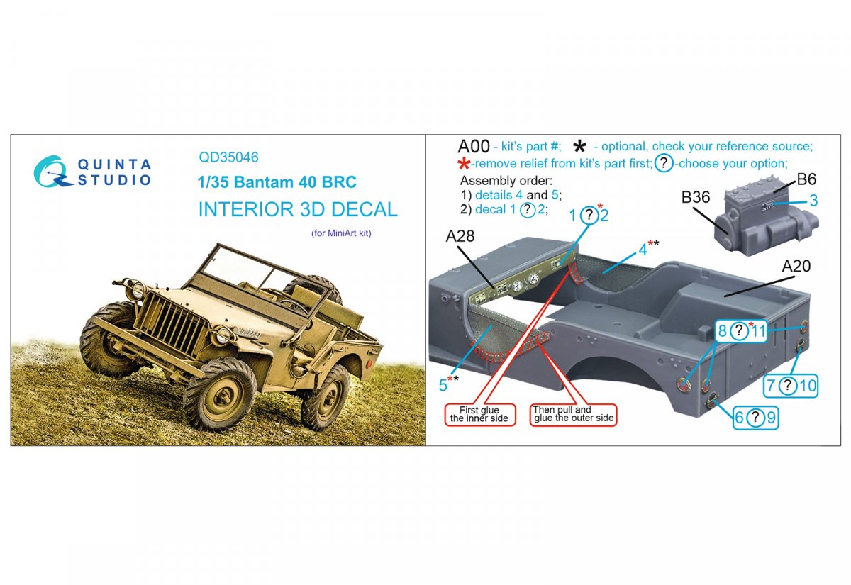 Quinta Studio QD35046 Bantam 40 BRC 3D-Printed &amp;amp; coloured Interior on decal paper ( Mini Art ) 1/35 – imagen 2