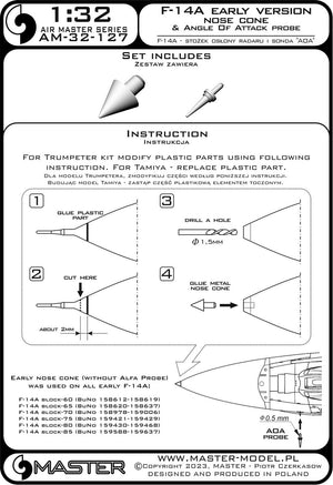 Master AM-32-127 F-14A wczesna wersja - stożek osłony radaru oraz sonda Angle Of Attack 1/32 – zdjęcie 3