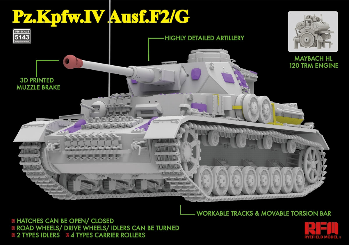 Rye Field Model 5143 Pz.Kpfw.IV Ausf.F2/G w/Engine &amp;amp; workable tracks 1/35 – imagen 3