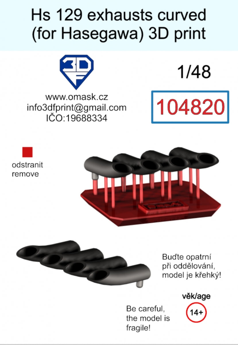 Omask 104820 Hs 129 Exhausts curved (for Hasegawa/Hobby 2000) 3D print 1/48 – imagen 2