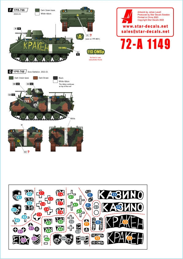 Star Decals 72-A1149 War in Ukraine # 11 Foreign Aid to Ukraine 2022-23. M113A2/A3, M113G3 and YPR-765 1/72 – imagen 2