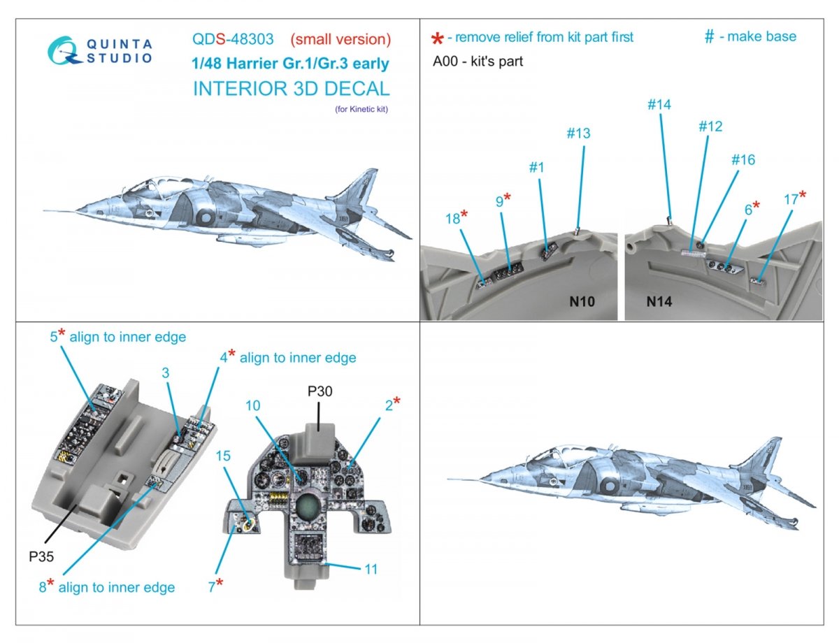 Quinta Studio QDS-48303 Harrier Gr.1/Gr.3 Early 3D-Printed &amp;amp; coloured Interior on decal paper (Kinetic) (Small version) 1/48 – imagen 2