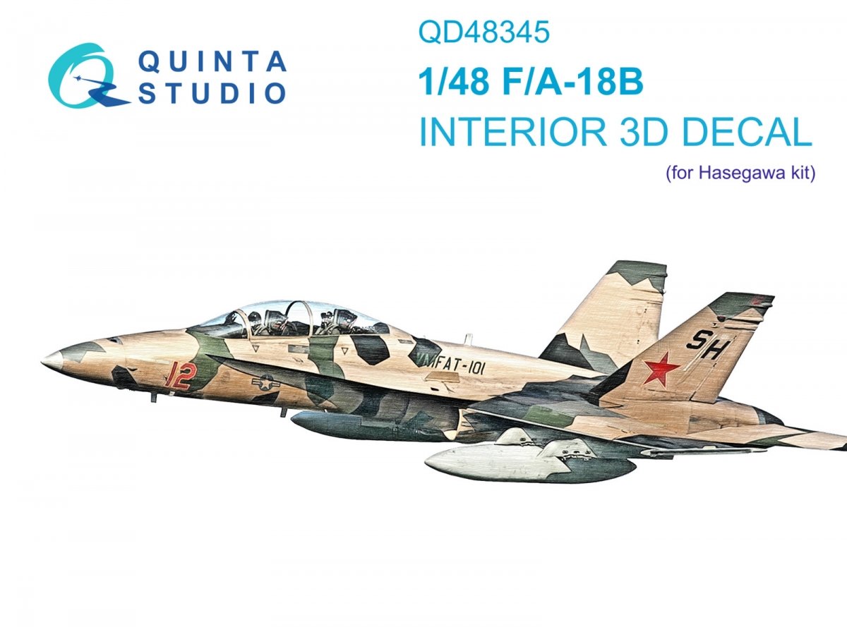 Intérieur imprimé en 3D et coloré sur papier décalcomanie Quinta Studio QD48345 F/A-18B (Hasegawa) 1/48