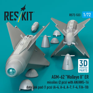 RESKIT RS72-0533 AGM-62 "Walleye II" ER missiles (2 pcs) with AN/AWG-16 data link pod (1 pcs) (A-4, A-6, A-7, F-4, F/A-18) (3D Printed) 1/72