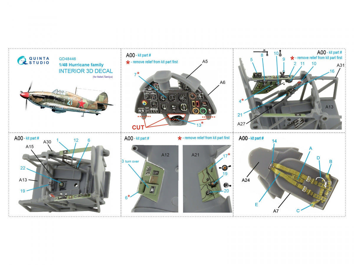 Quinta Studio QD48446 Hurricane family 3D-Printed coloured Interior on decal paper (Italeri/Tamiya) 1/48 – imagen 5