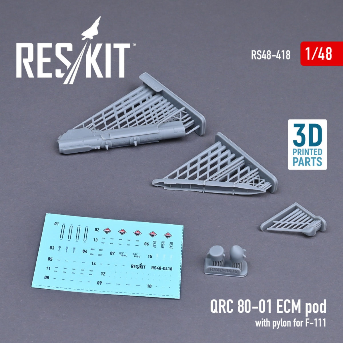 RESKIT RS48-0418 QRC 80-01 ECM POD WITH PYLON FOR F-111 (3D PRINTED) 1/48 – zdjęcie 2