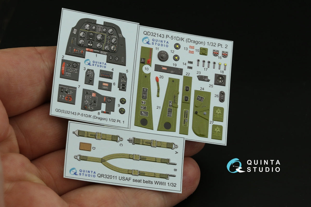 Quinta Studio QD32143 P-51D/K Mustang 3D-Printed &amp;amp; coloured Interior on decal paper (Dragon) 1/32 – immagine 3