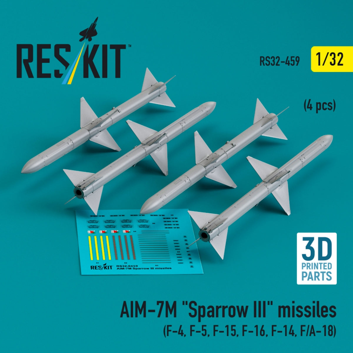 RESKIT RS32-0459 AIM-7M "Sparrow III" missiles (4 pcs) (3D Printed) 1/32