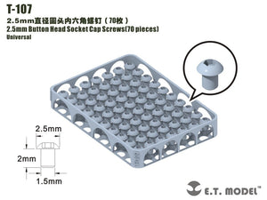 Vis à tête cylindrique creuse ET modèle T-107 de 2,5 mm, lot de 70 pièces
