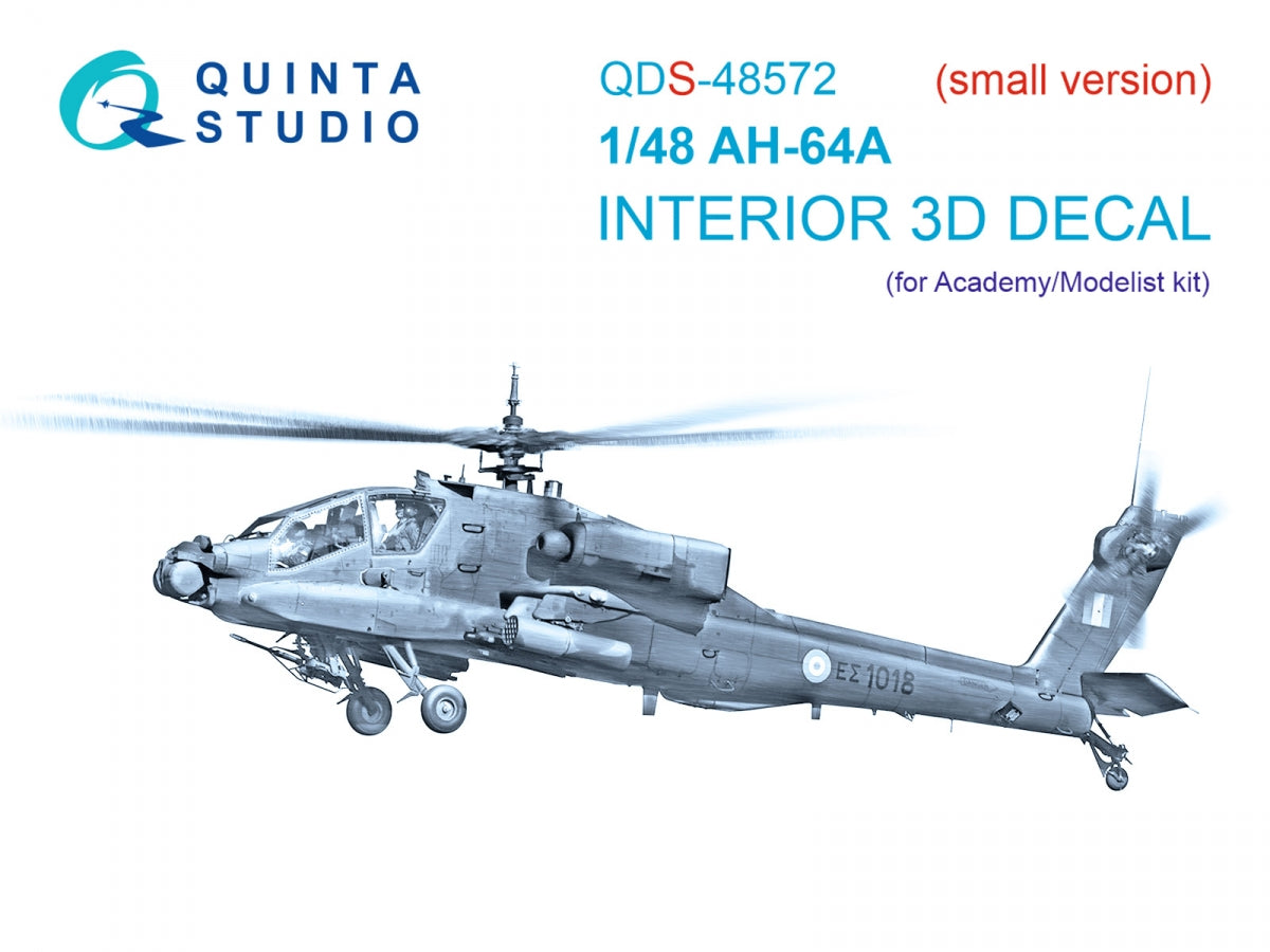 Quinta Studio QDS-48572 AH-64A 3D-Printed &amp;amp; coloured Interior on decal paper (Academy/Modelist) (small version) 1/48