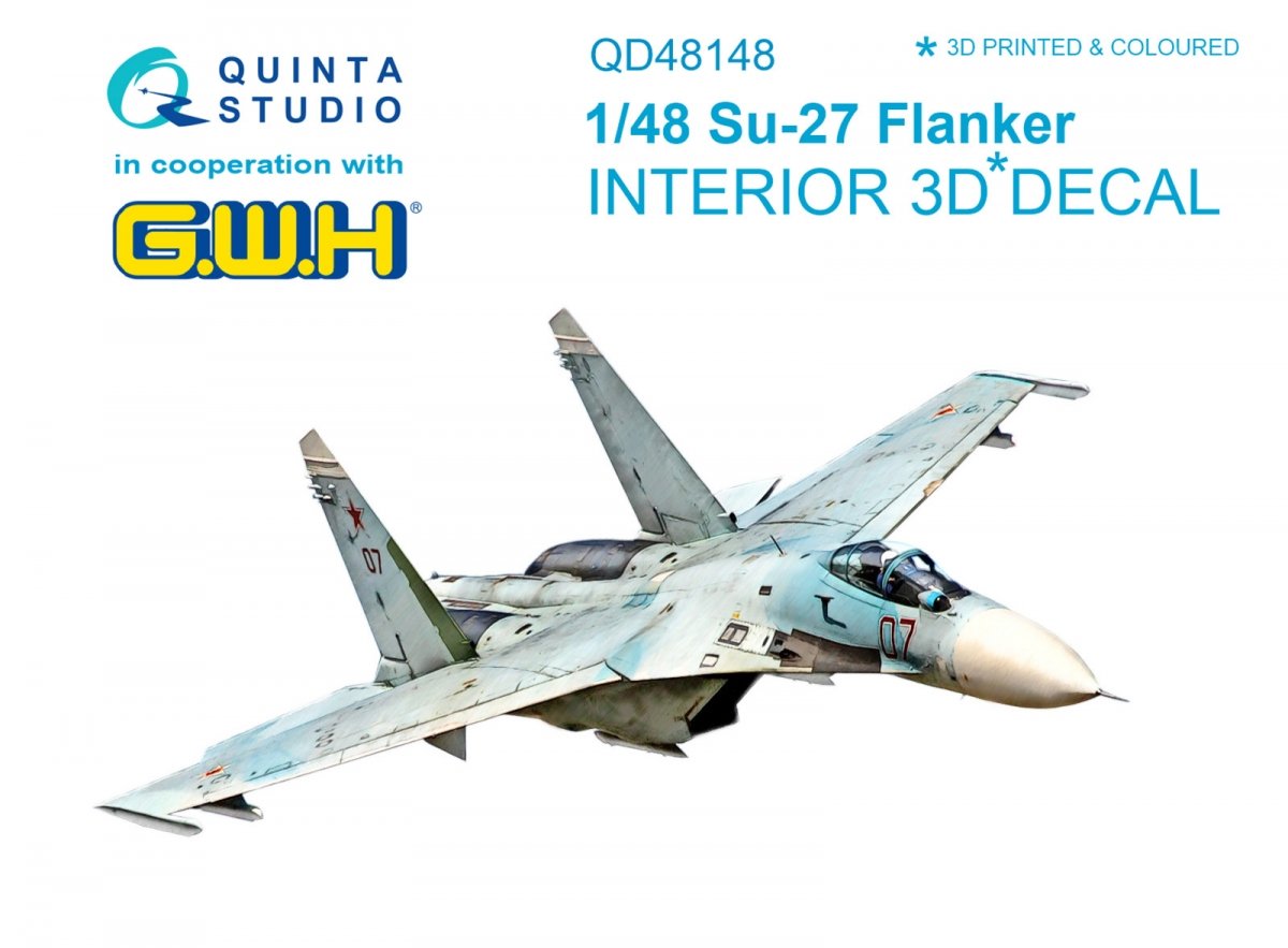 Quinta Studio QD48148 Su-27 3D-Printed &amp;amp; colored Interior on decal paper (for GWH kit) 1/48