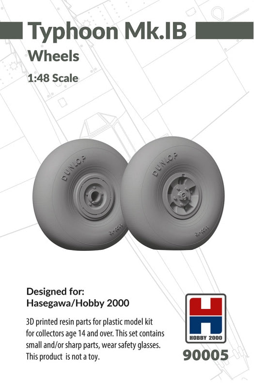 Hobby 2000 90005 Hawker Typhoon Mk. IB - Weighted Wheels (for Hasegawa and Hobby 2000 Kits) (3D-Printed) 1/48
