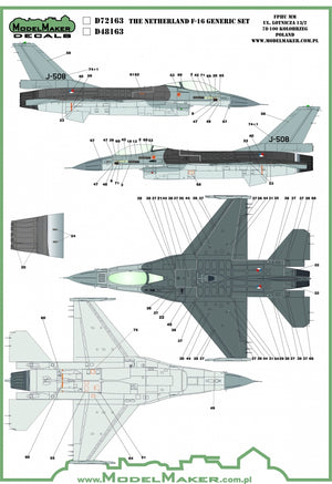 ModelMaker Decals D48163 Netherlands F-16 Insignia&amp;#39;s &amp;amp; stencils Generic set 1/48 – imagen 2