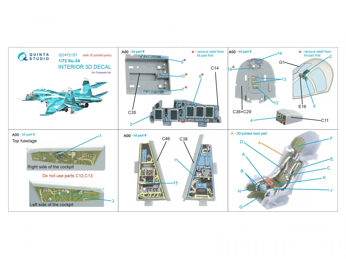 Quinta Studio QD+72157 Su-34 3D-Printed coloured Interior on decal paper (Trumpeter) (with 3D-printed resin part) 1/72 – Bild 2