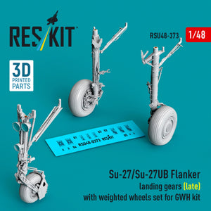 RESKIT RSU48-0373 Su-27/Su-27UB Flanker landing gears (late) with weighted wheels set for GWH kit (3D Printed) 1/48