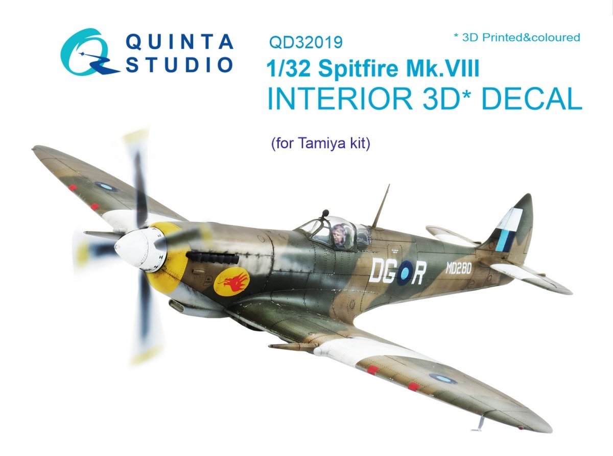Intérieur du Spitfire Mk.VIII de Quinta Studio QD32019, imprimé en 3D et coloré sur papier décalcomanie (pour maquette Tamiya) au 1/32