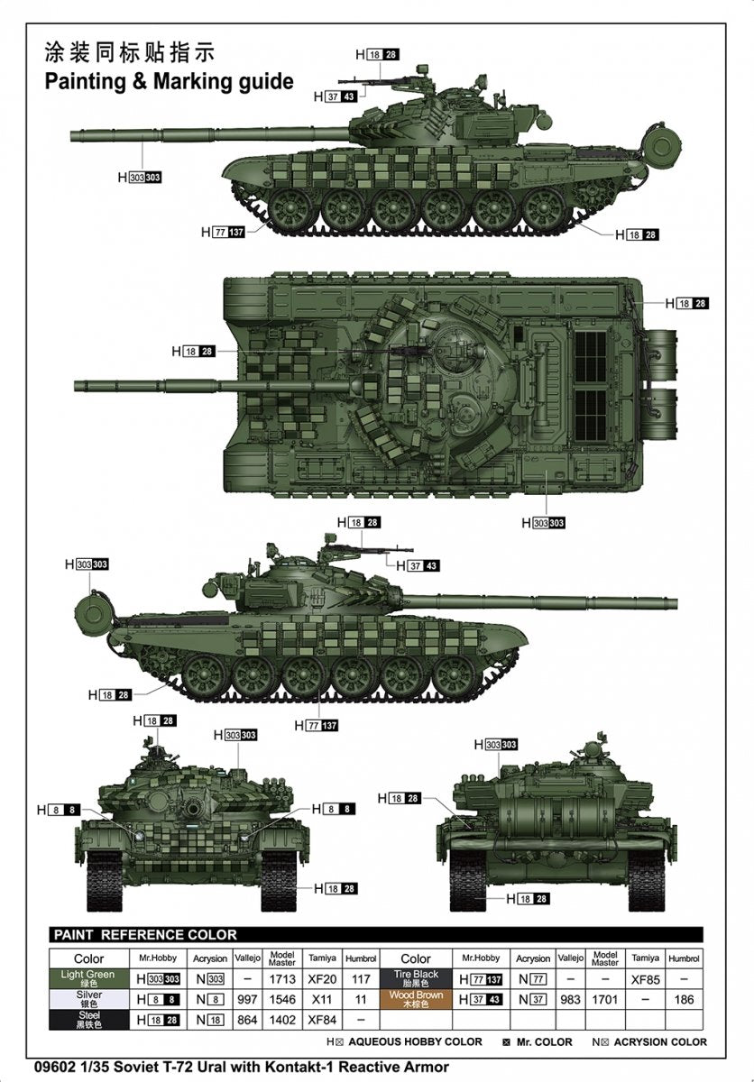 Trumpeter 09602 Soviet T-72 Ural with Kontakt-1 Reactive Armor 1/35 – immagine 4