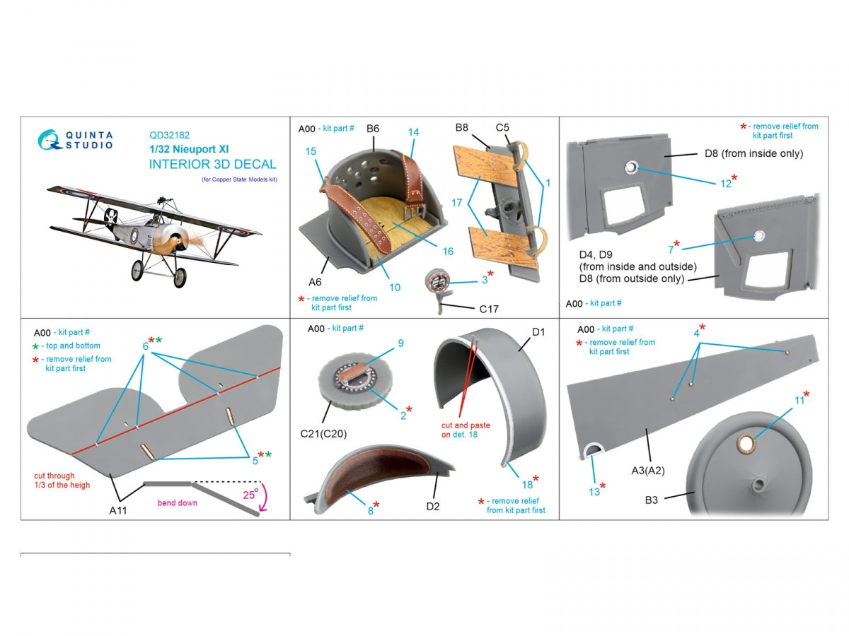 Quinta Studio QD32182 Nieuport XI 3D-Printed &amp;amp; coloured Interior on decal paper (CSM) 1/32 – imagen 10