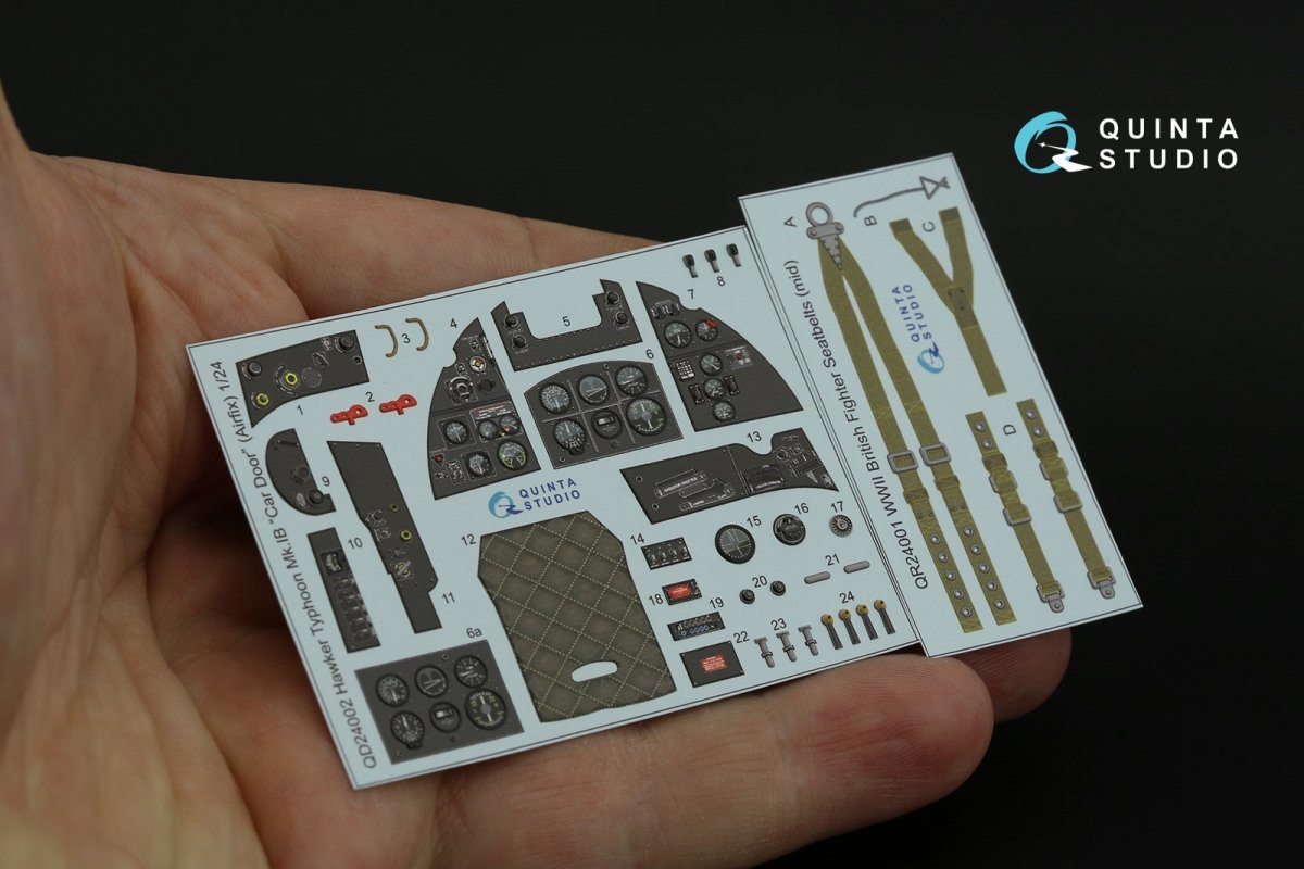 Quinta Studio QD24002 Hawker Typhoon (Car Door) 3D-Printed &amp;amp; coloured Interior on decal paper (Airfix) 1/24 – immagine 8