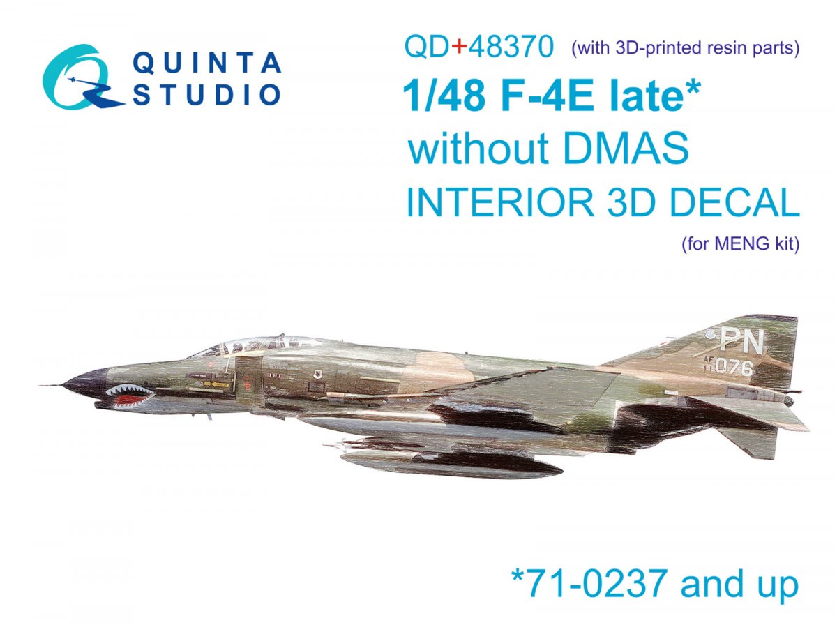 Quinta Studio QD+48370 F-4E late without DMAS 3D-Printed &amp;amp; coloured Interior on decal paper (Meng) (with 3D-printed resin parts) 1/48