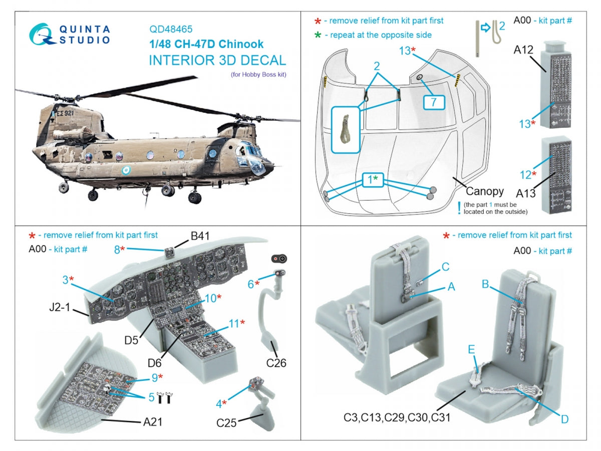 Quinta Studio QD48465 CH-47D 3D-Printed coloured Interior on decal paper (HobbyBoss) 1/48 – imagen 7