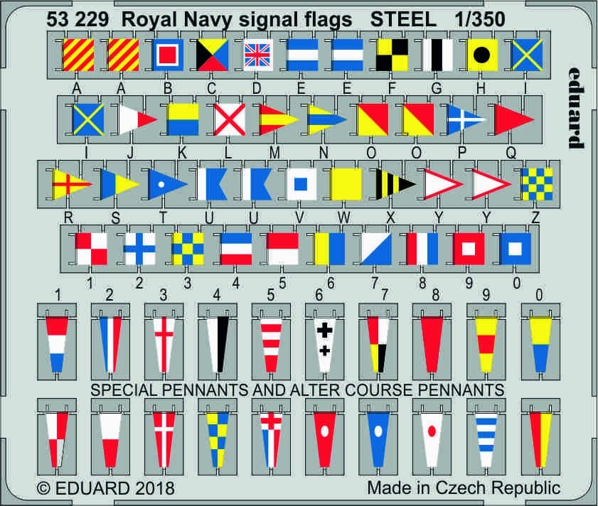 Pavillons de signalisation de la Royal Navy Eduard 53229, acier, échelle 1/350