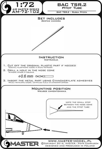 Master AM-72-102 BAC TSR.2 - Pilot Tube 1/72 – zdjęcie 4