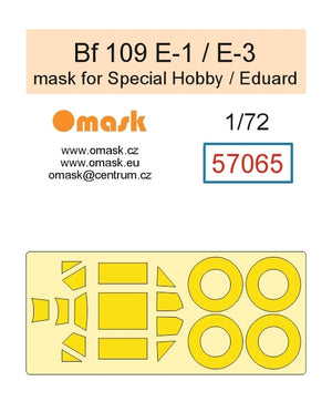 Omask 57065 Bf 109 E-1 / E-3 Mask (for Special Hobby/Eduard) yellow masking tape 1/72