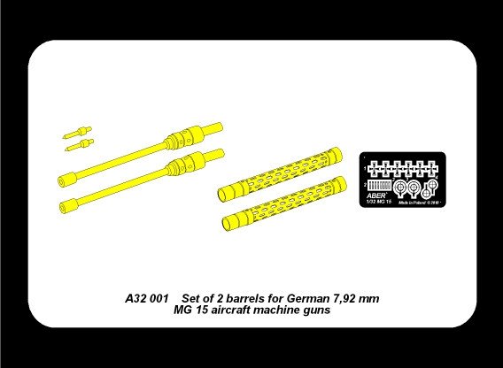 Aber A32001 Set of 2 barrels for German 7,92 mm MG 15 aircraft machine guns 1/32 – immagine 5