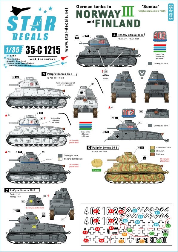 Star Decals 35-C1215 German tanks in Norway &amp;amp; Finland # III 1/35