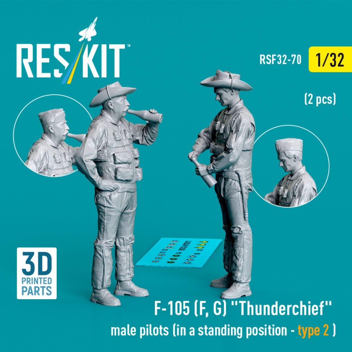 RESKIT RSF32-0069 F-105 (F, G) « Thunderchief » pilotes masculins (position debout - type 1) (2 pièces) (Impression 3D) 1/32