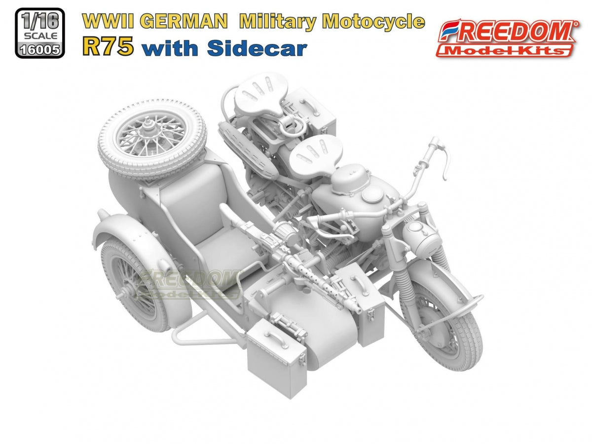 Freedom 16005 R75 with Sidecar WWII German Motorcycle 1/16 – image 4
