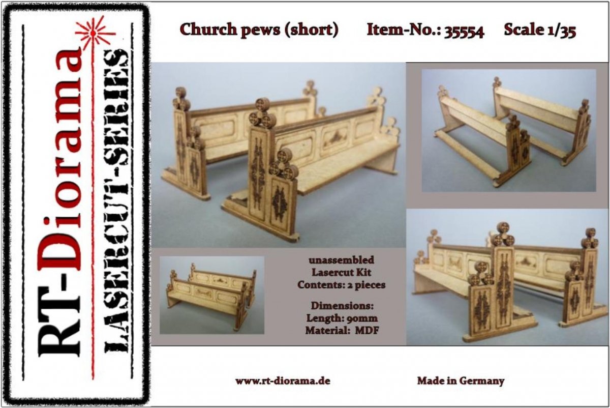 RT-Diorama 35554 Bancs d'église (courts - 90 mm) 1/35