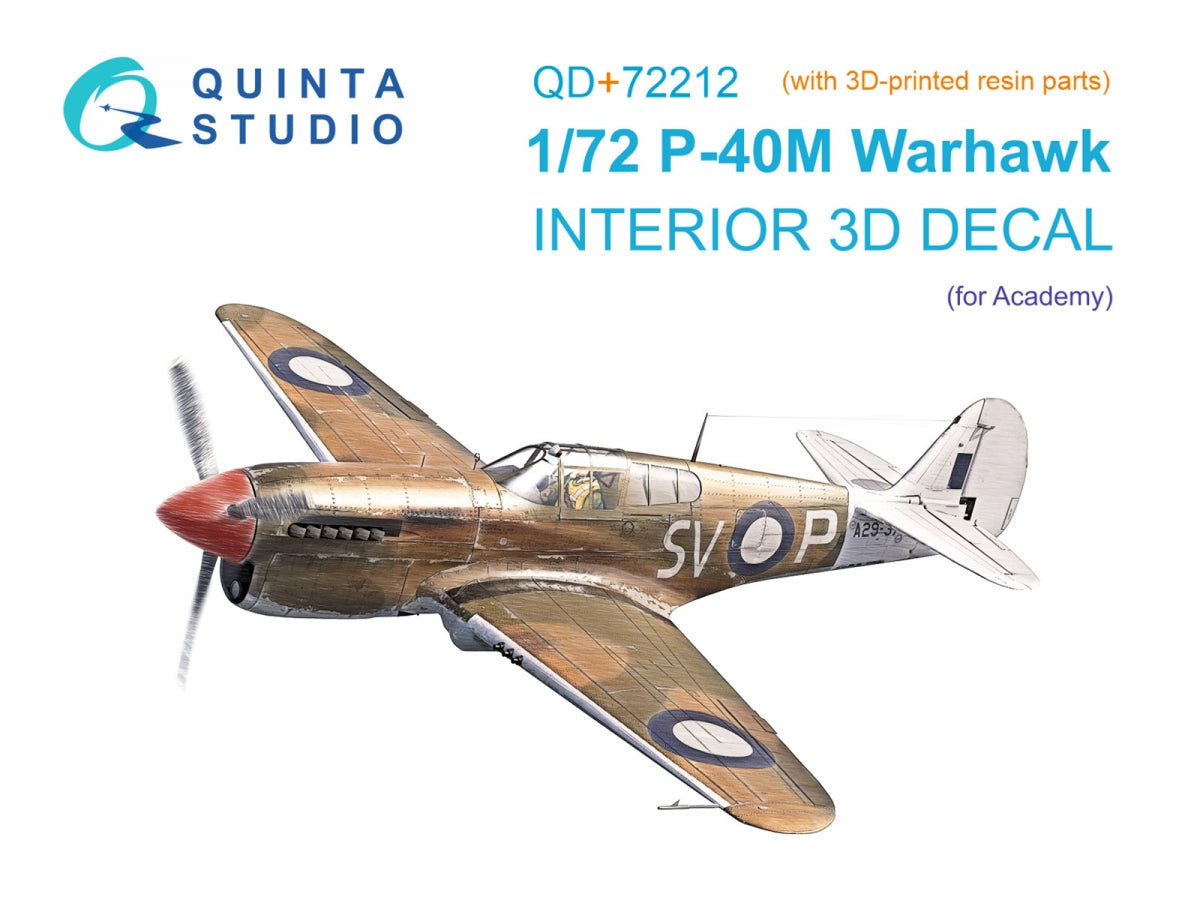 Quinta Studio QD+72212 P-40M Warhawk 3D-Printed &amp;amp; coloured Interior on decal paper (Academy) (with 3D-printed resin parts) 1/72