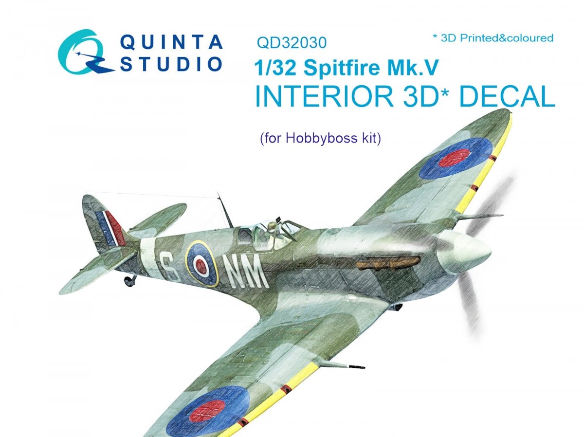 Quinta Studio QD32030 Spitfire Mk.V 3D-Printed &amp;amp; coloured Interior on decal paper (for Hobbyboss kit) 1/32