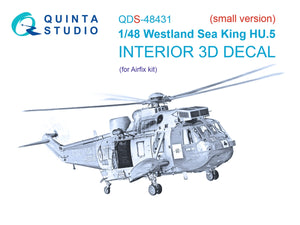 Quinta Studio QDS-48431 Westland Sea King HU.5 3D-Printed &amp;amp; coloured Interior on decal paper (Airfix) (Small version) 1/48
